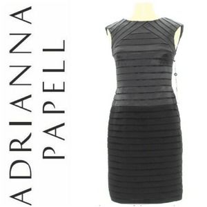 🚨NEW ADRIANNA PAPELL Black Shutter Pleat Sheath Dress Black Tie Wedding Size 6